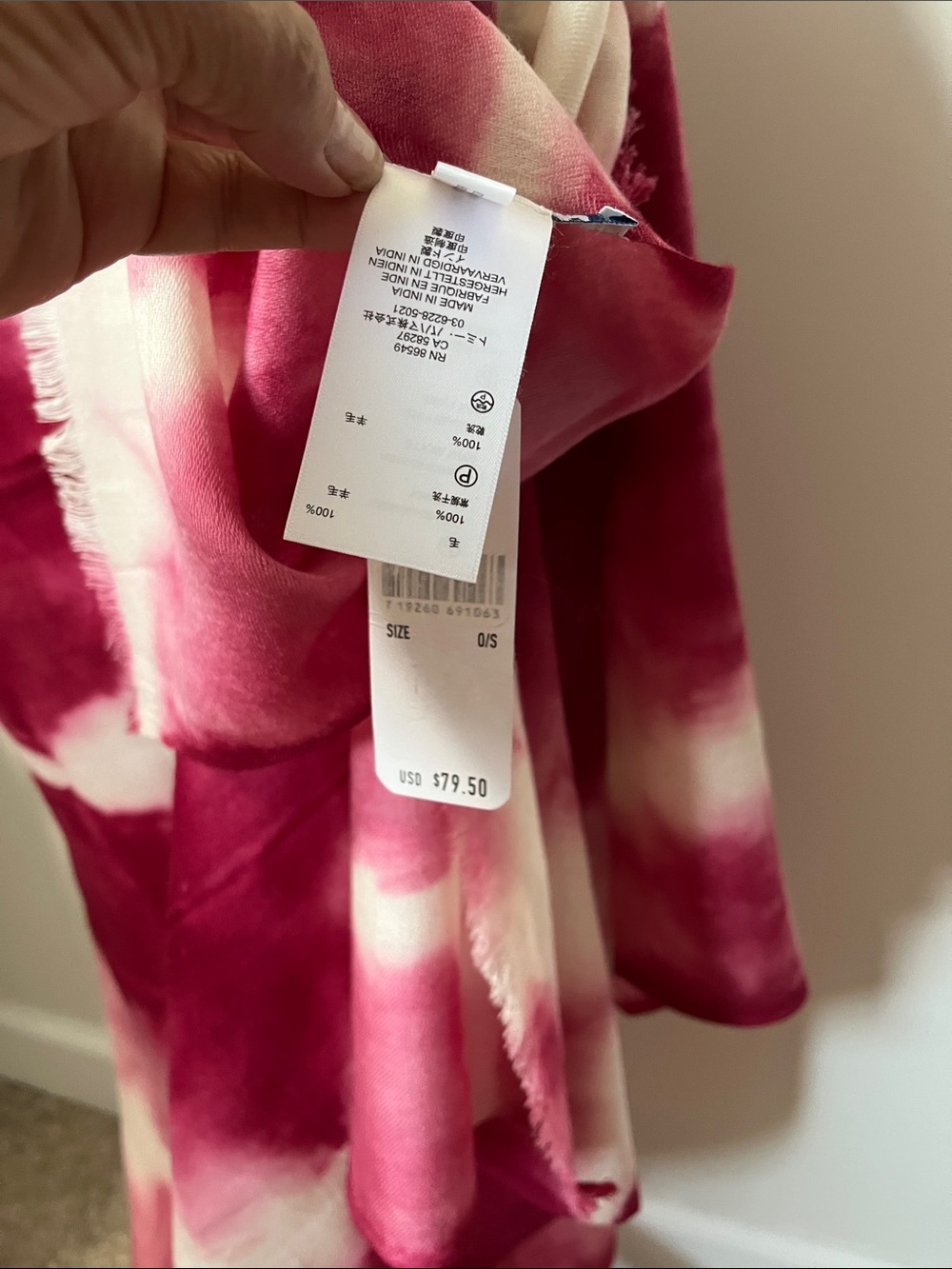 Tommy Bahama Pink and White Tie-Dye Swim Sarong Wrap %100 wool - Picture 4 of 11